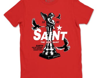 Camiseta estampada de The Lost Saint. Camiseta estampada de marca streetwear. 5s Rojo Fuego