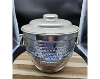 Vintage Italian Hammered Aluminum Ice Bucket Set Insulated Fitted Lid