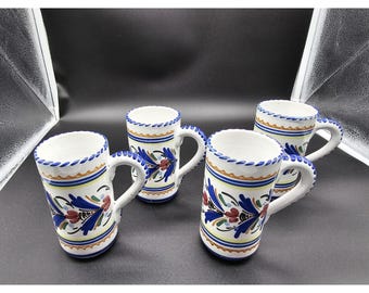 Vintage Set Of 4 Ceramic Blue & Yellow  Espresso Turkish Coffee Cups Signed
