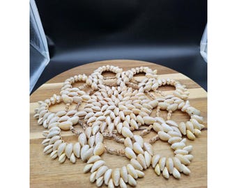 Vintage 1970s Cowrie Shell Seashell Flower Trivet Boho Beach Decor