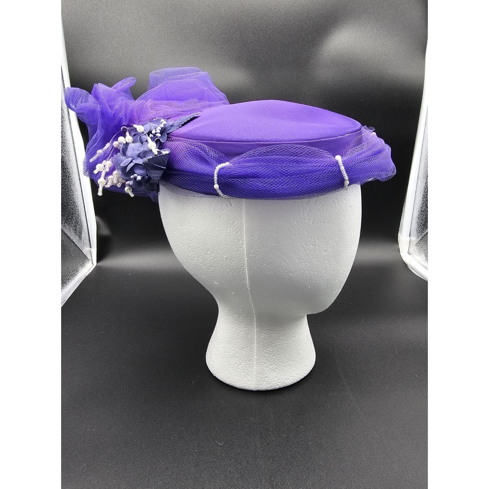 Vintage Purple Velvet and Satin Pillbox Hat Floral Swirl Church Fascinator Hat Vintage Hats for sale! $30 Each main image 4
