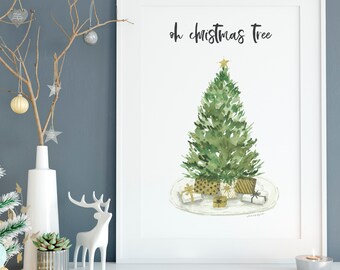 Christmas Tree Watercolor Print Christmas Wall Art Christmas Decor