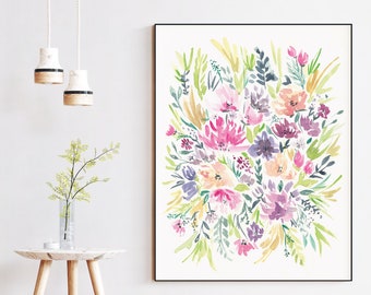Bright Watercolor Floral Wall Art Print | 8x10 or 16x20 | Home Decor Wall Art | PRINTED & SHIPPED (not digital)