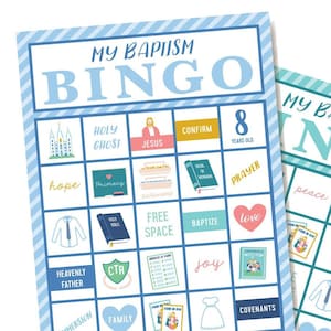 Jogo de BINGO de batismo para crianças de 8 anos, faça você mesmo para impressão, download instantâneo | 8 é ótimo | Atividade de batismo SUD | Jogo primário