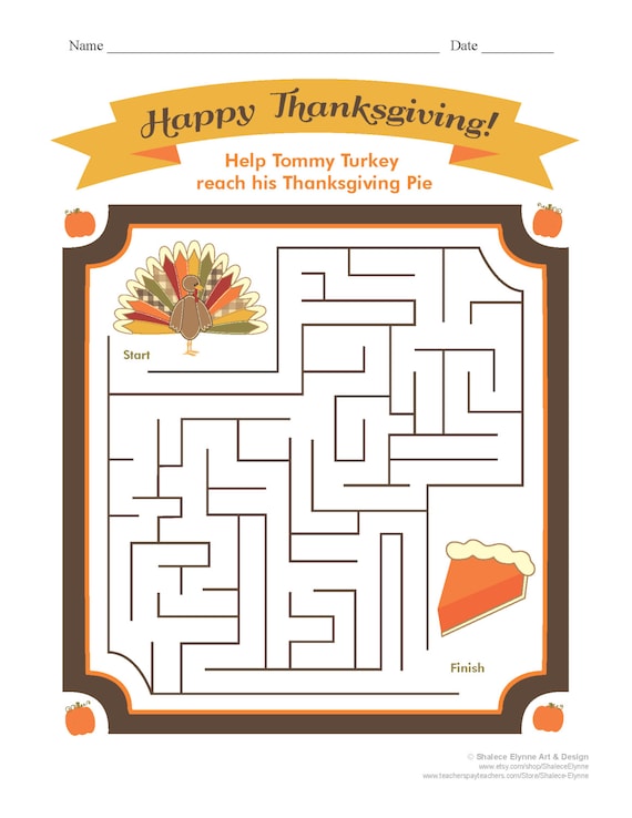 Thanksgiving MAZE Printable Game Instant Download Etsy