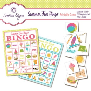 Summer Fun BINGO Printable Game, Instant Download image 1