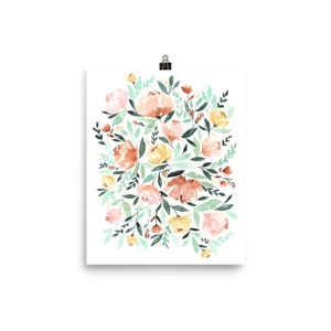 Floral wall art watercolor living room floral art blush mint watercolor home decor image 4