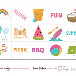 Summer Fun BINGO Printable Game, Instant Download image 2