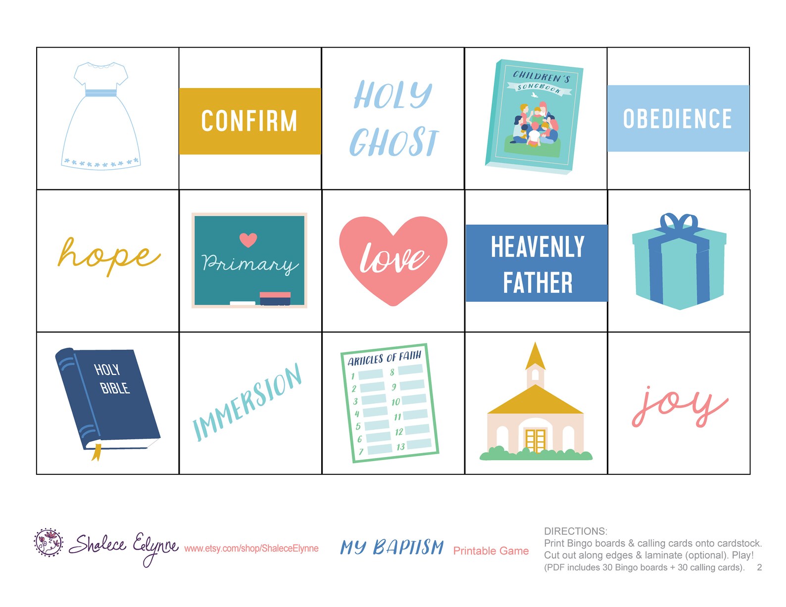 LDS Baptism BINGO Printable Game, Instant Download | Stake Primary ...