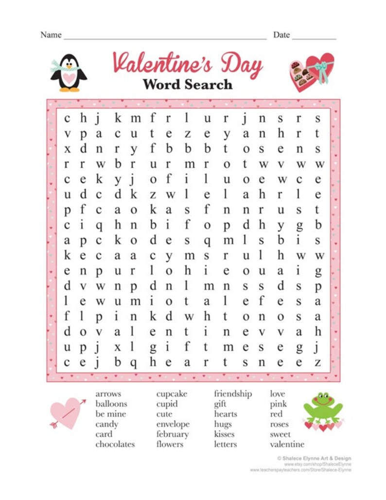 Valentine s Day Word Search Printable Game Instant Etsy