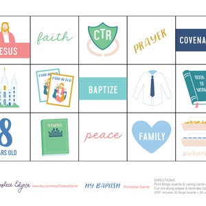 LDS Baptism BINGO Printable Game, Instant Download Stake Primary Activity Its Great to be 8 Church Activity Christian Bingo image 2