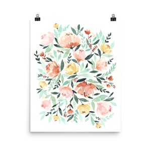 Floral wall art watercolor living room floral art blush mint watercolor home decor image 2