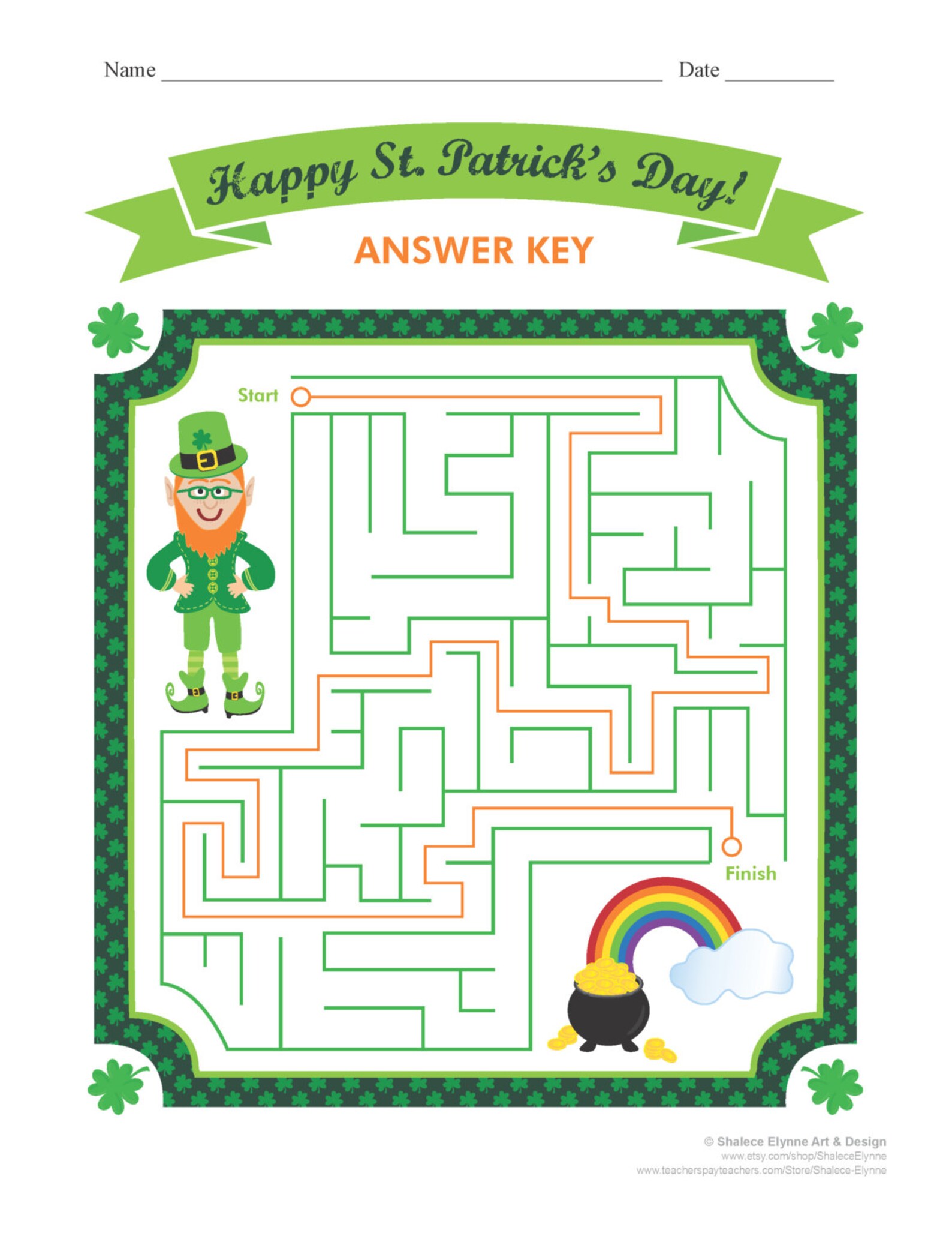 St Patrick s Day MAZE Printable Game Instant Download Etsy