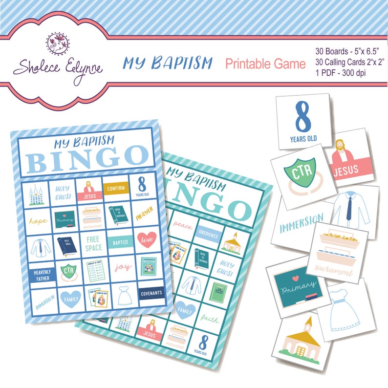 LDS Baptism BINGO Printable Game, Instant Download Stake Primary Activity Its Great to be 8 Church Activity Christian Bingo image 1
