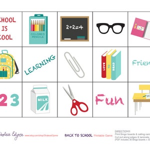 Back to School BINGO Printable Game, Instant Download image 3