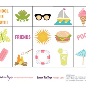 Summer Fun BINGO Printable Game, Instant Download image 3