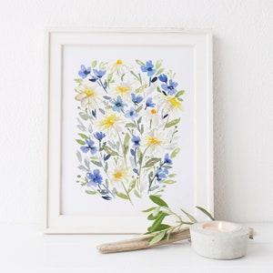 Printable floral wall art watercolor blue yellow decor diy printable watercolor art image 5