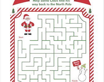 Christmas MAZE Printable Game, Instant Download