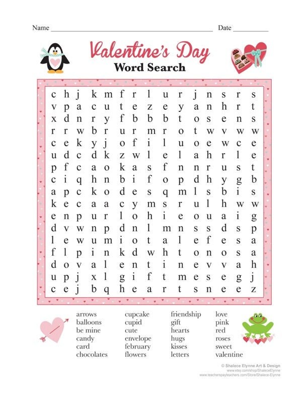 valentine s day word search printable game instant etsy