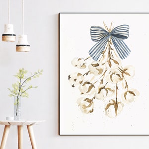 Botanical Watercolor Print Cotton Blossom Watercolor Wall Art Print Home Decor Wall Art