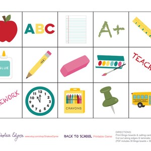 Back to School BINGO Printable Game, Instant Download image 2