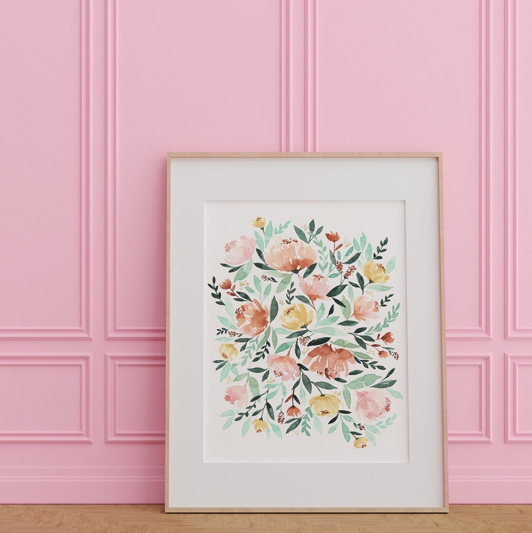 Blush Pink Watercolor Wall Art Living Room Decor Pink Floral Watercolor ...