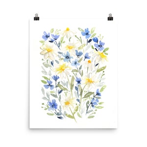 Printable floral wall art watercolor blue yellow decor diy printable watercolor art image 4