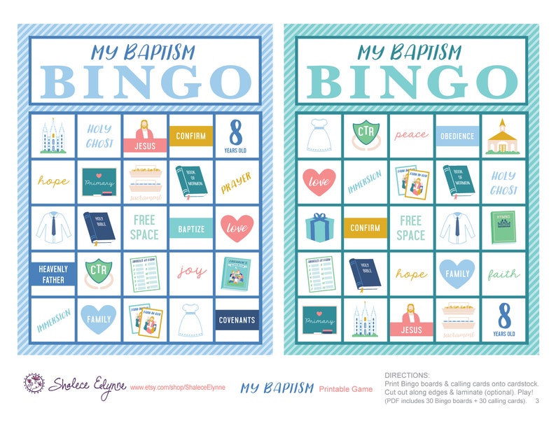 LDS Baptism BINGO Printable Game, Instant Download Stake Primary Activity Its Great to Be 8