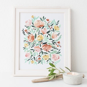 Floral wall art watercolor living room floral art blush mint watercolor home decor image 3