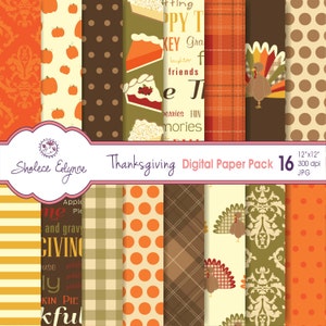 Thanksgiving Digital Paper Pack, 12x12 Instant Download for Cards, Invitations, Scrapbooking