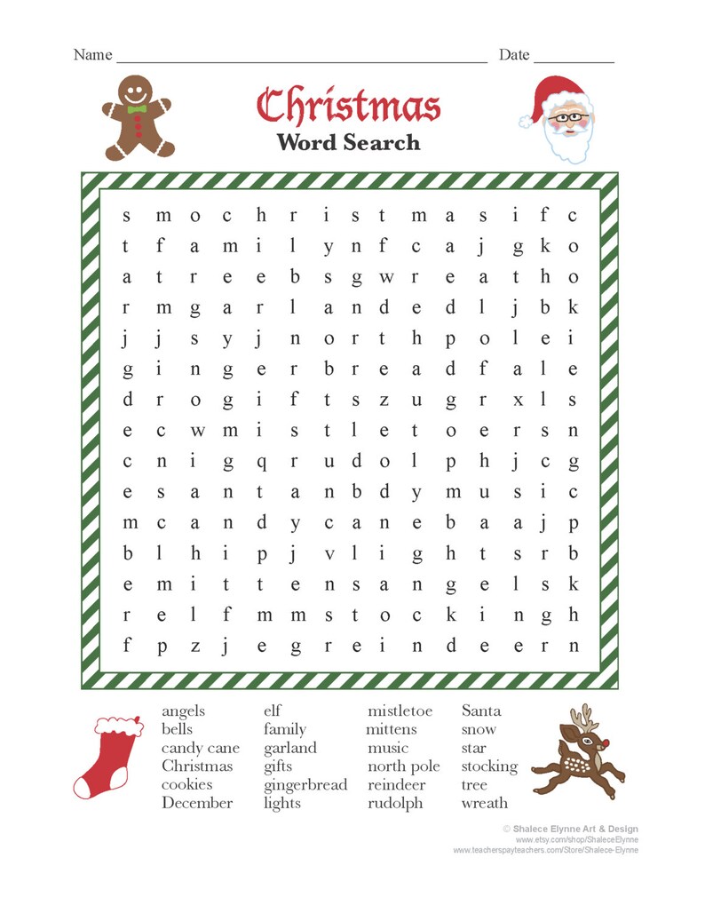 christmas word search printable game instant download etsy