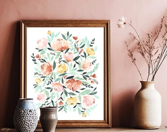 Rose gold wall art pink watercolor floral rose gold home decor feminine wall art floral watercolor rose gold