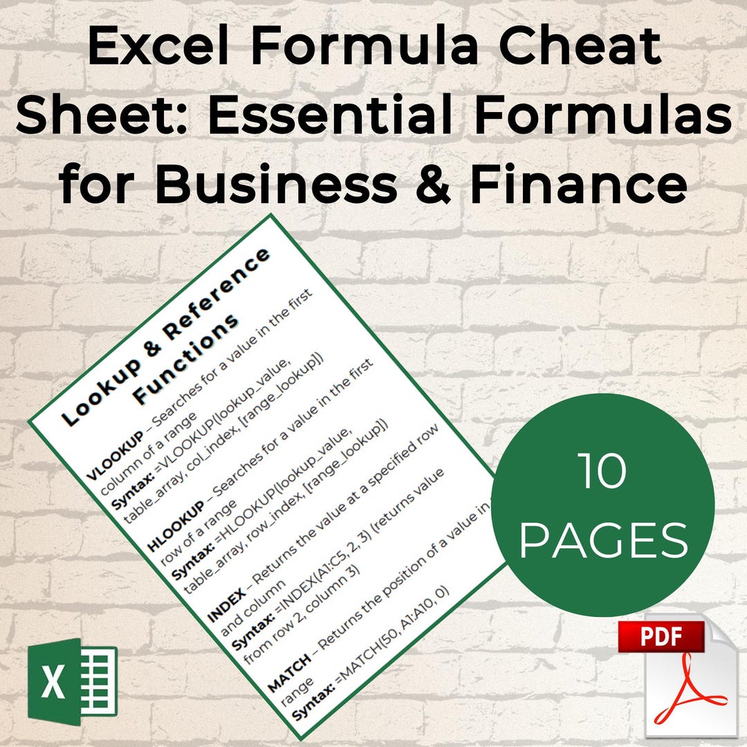 Excel Formula Cheat Sheet - Etsy Canada