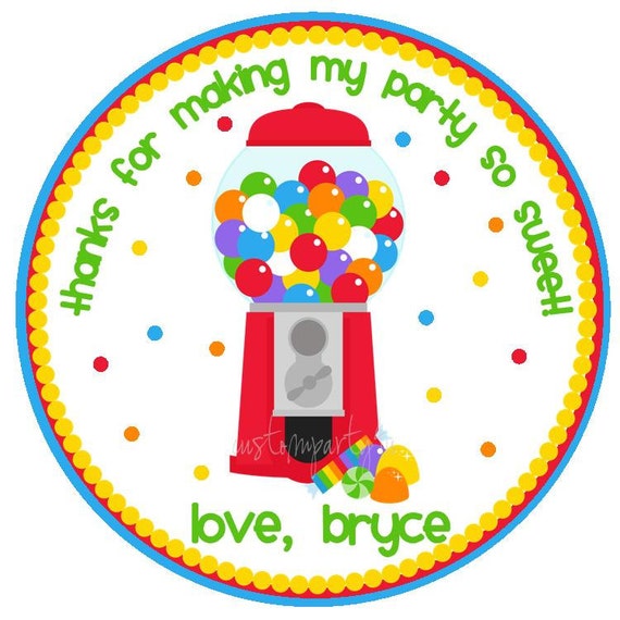Bubble Gum Machine / Candy Shop Favor Tag Set of 12 by CustomParty4U