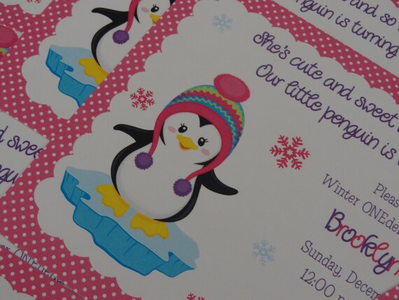 Pretty Penguin Winter ONEderland Invitation for Girls Il_570xn