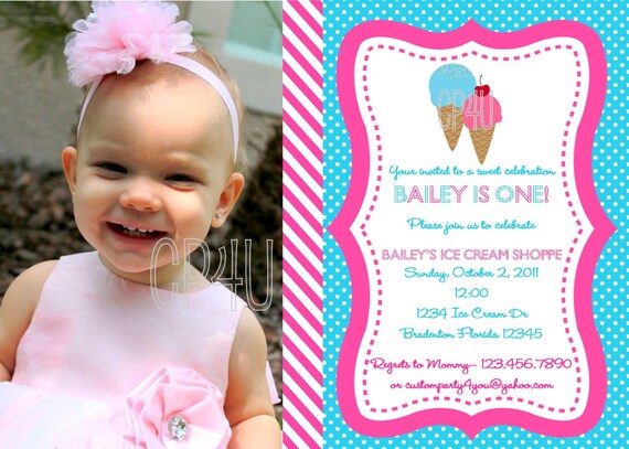 Ice Cream and Candy Party Custom Photo Invitation Il_570xn