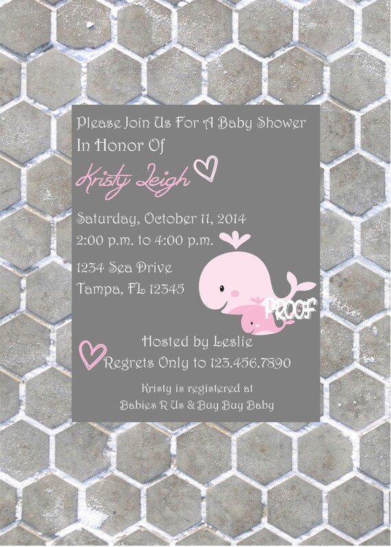 Adorable Whale Girl Baby Shower Invitations by CustomParty4U Catch My