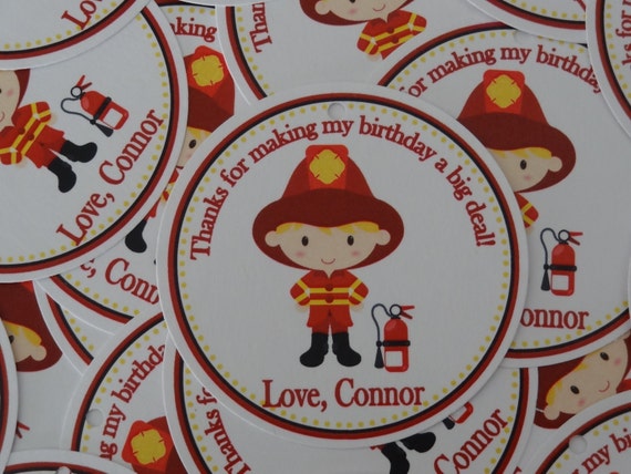 NEW- Firetruck Birthday Favor Tags Il_570xn