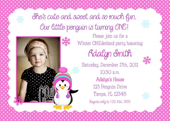 Pretty Penguin Winter ONEderland Photo Invitation Il_570xn