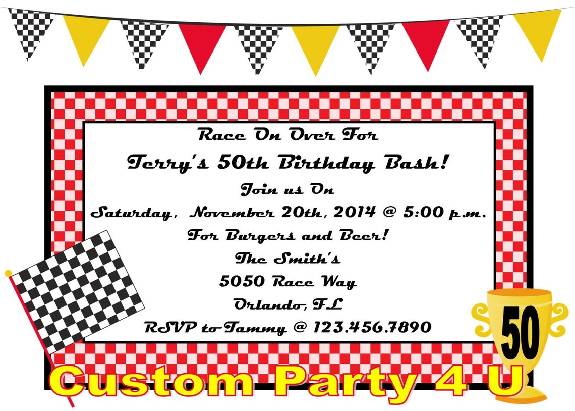 Racing Birthday Invitations Etsy