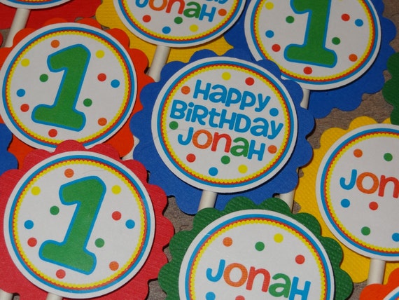 Primary Polka Dot Cupcake Toppers Il_570xn