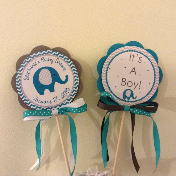 Elephant Teal and Gray Center Pieces (Set of 2) Il_570xn