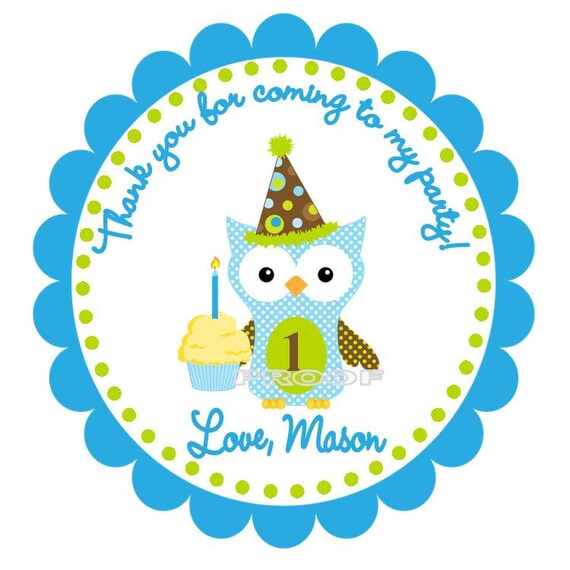 Boy Owl with Birthday Hat Favor Tags Il_570xn
