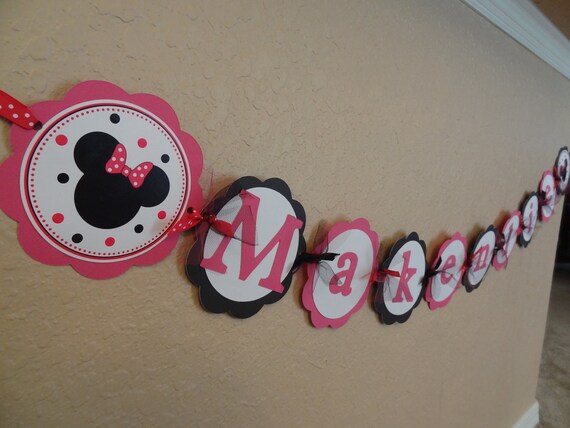 Pink and Black Zebra Mouse Inspired Name Banner Il_570xn