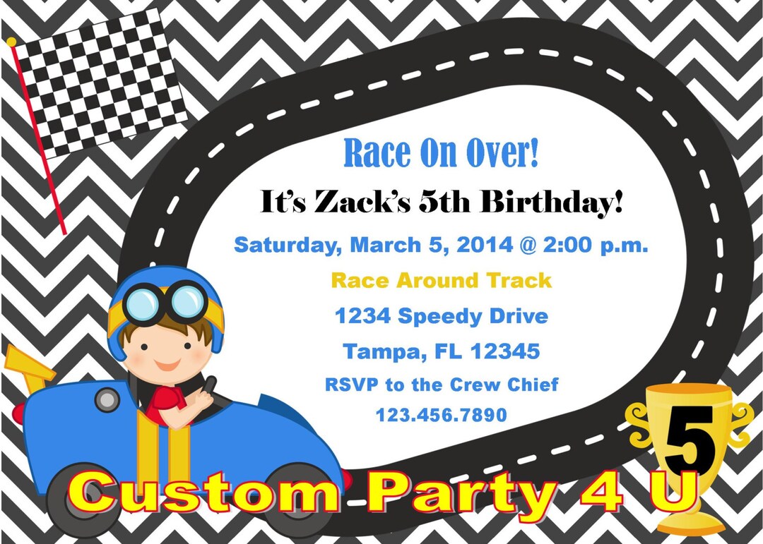 Racing Birthday Invitations Etsy