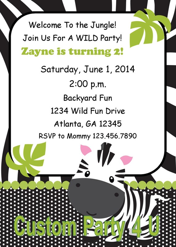 Zebra Invitations by CustomParty4U | Catch My Party
