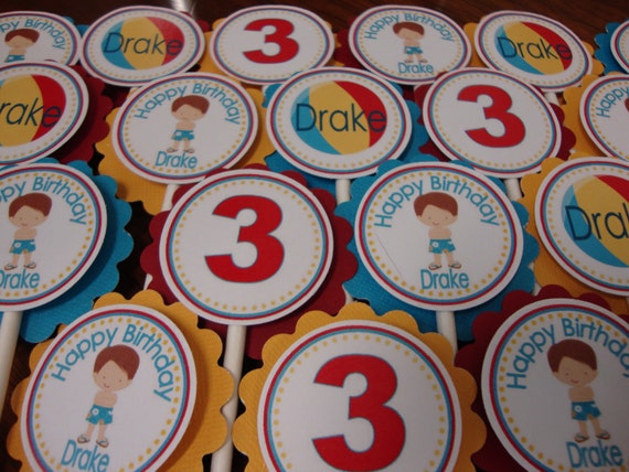 Pool Party Girl or Boy Cupcake Toppers Il_570xn
