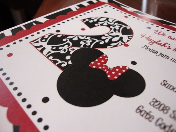 Traditional Minnie Mouse Inspired Custom Birthday Invitation Il_570xn