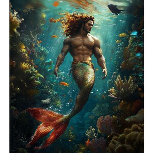 Underwater Fantasy Poster 16&quot; x 20&quot; size, Nautical Wall Art, Merman Decor, Ocean Themed Artwork, Gift for Ocean Lovers