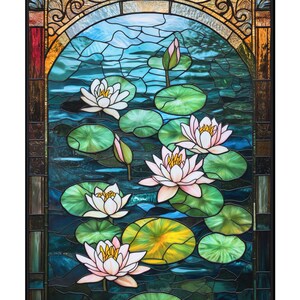 Stained Glass Floral Art Print: Aquatic Flowers, Modern Home Decor (16 x 20&quot;)